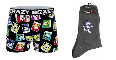 Disney Mickey Mouse Crazy Boxer Briefs + Crew Socks Men's Size L Gift C6 P • $15.99