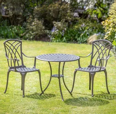 £92.60 • Buy Charles Bentley Furniture 3 Piece Cast Aluminium Bistro Set Table & 2 Arm Chairs