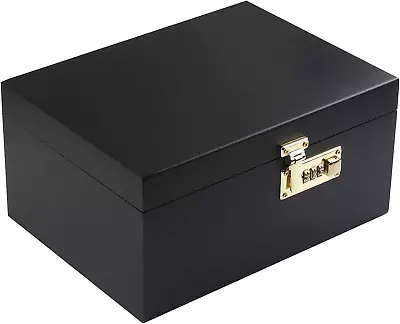 Wooden Box With Hinged Lid And Lock Premium Keepsake Decorative Storage Box For • $44.81