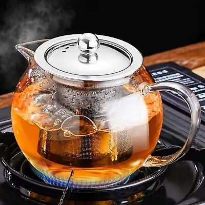 Clear Glass Tea Pot With Steel Infuser Leaf Teapot Stovetop Safe 22Oz 650ml • $13.66