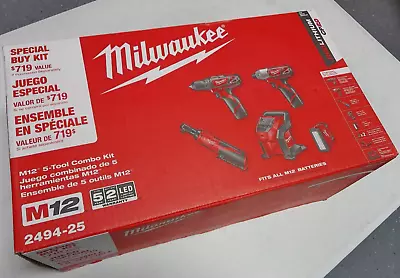 Milwaukee M12 Lithium-Ion Combo Kit W/ 2 Batteries Charger & Bag 2494-25 *NEW* • $213.99