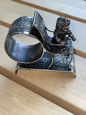 Antique Victorian Figural Silverplate Napkin Ring Middletown #98 Sleigh Girl • $389