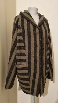 KOKOMARINA Cardigan Lagenlook Cocoon Oversized Stripe Green Grey Size L • £33.99