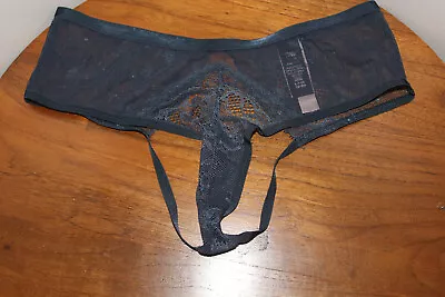 Victoria's Secret Very Sexy Cheeky Embroidered Floral Lace Deep Navy Blue Size S • $18.99