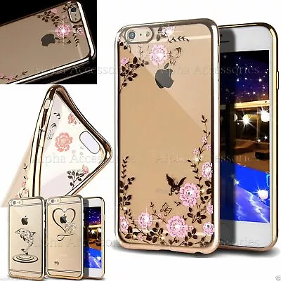 Transparent Case For IPhone XS7 6S 6 Plus Diamond Crystal Bling Soft TPU Cover • £1.98