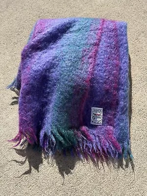 AVOCA Handweavers  70% Mohair 30% Wool Throw Blanket Purple Teal Ireland • $59.97