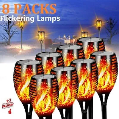 8×Flame Effect Solar Outdoor Lights Stake Garden Path Flickering LED Torch Lamp • £9.48