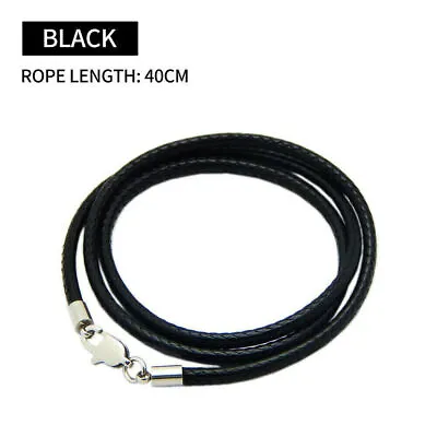 Black Woven Necklace Rope Leather Cord Stainless Steel Men Women Lobster Clasp • $4.48