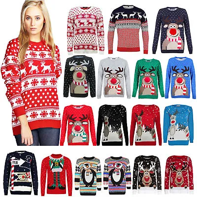 Christmas Xmas Women Novelty Knitted Jumper Sweater Retro Vintage Plus Size 8-26 • $13.50