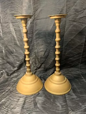 2 Vintage Brass Church Altar Candle Stick Holders 14  Tall! Candlesticks Antique • $85