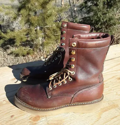 Vintage Carolina Work Brown Leather Men's Boots Size 9D #3001 • $67.83