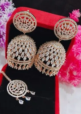 $177.30 • Buy Indian Drop Dangle Jhumka Jhumki Earrings Maangtika Set Premium Quality Jewelry