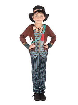Boys Mad Hatter Boy Costume Fairytale Story Kids Book Week Fancy Dress Outfit • £12.94
