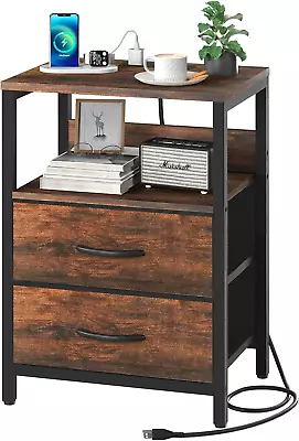 Nightstand With Charging Station Small Night Stand With USB Ports & Outlets • $65.95