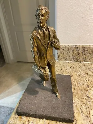 Vintage MCM Brutalist Solid Brass 12  Sculpture Of Business Man W/ IBM Briefcase • $89.99