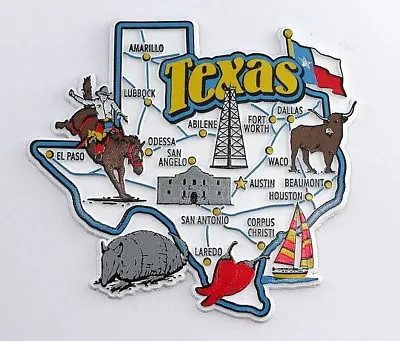 Texas State Map And Landmarks Collage Fridge Collectible Souvenir Magnet • $8.45
