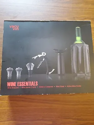 Vacu Vin Essentials Gift Set Black Wine Server-Stoppers-Corkscrew-Saver-Cooler • $19.96