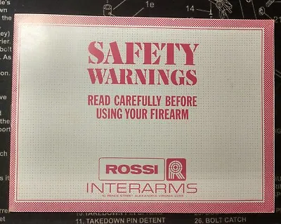 Vintage Safety Warnings Booklet Rossi Interarms Guns Firearms 1981 • $6.64
