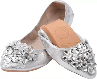 KUNWFNIX Women Ballet Flats Rhinestone Wedding Ballerina Shoes Foldable Sparkly  • $69.80