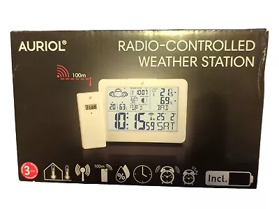 AURIOL Weather Station Radio Controlled (White) Humidity Temperature Alarm Clock • £13.99