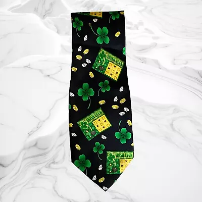 Vintage Silk Tie  Irish Luck  Shamrock Coins St Patrick's Day 60  • $10