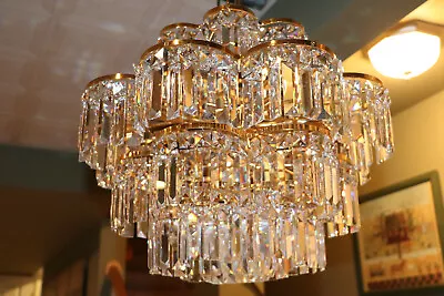 Stunning High End Crystal Chandelier Tiered Drum Style Faceted Square Prisms • $364.99