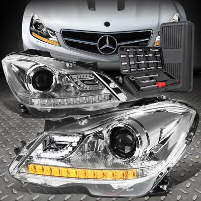 For 11-15 Mercedes-benz C-class W204 Led Drl Projector Headlight+tool Set Chrome • $381.88