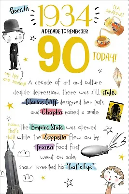 90th 90 In 2024 1934 Year You Were Born Decade To Remember Birthday Card • £3.75