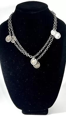 Ancient Moroccan Excavated Bezel Set Coin Necklace 38 Inches Sterling Silver • $399