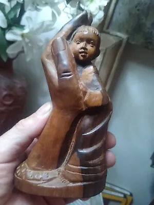 Vintage In The Hand Of God Wooden Carving Figurine Olive Wood 15 Cm • £22