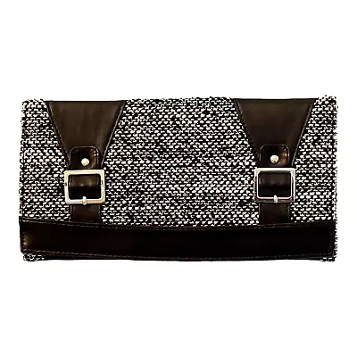 Miche Classic Roxanne Brown And White Tweed Folio Clutch Handbag Silver Buckles • $9.99