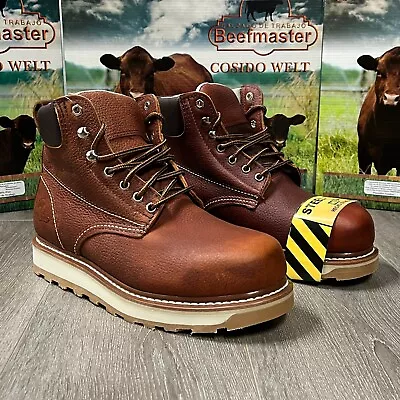 Mens Work Boots Steel Toe Beef Master Dual Sole Oil Resistant Full Grain Leather • $85.99