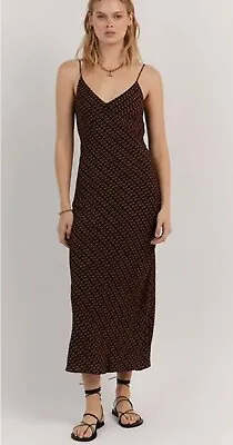 DISSH Fame Geo Print Slip Maxi Dress Brown Black Sz 14 • $69.95