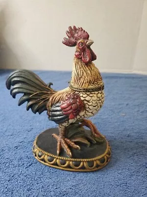 Hand Painted Enamel Rooster Trinket Box Ring Sized Hiding Space Hinged   • $19.99