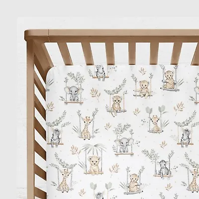 Safari Animals  Baby  Cot & Cot Bed Fitted Sheet 100% COTTON  Sage Jungle • £9.50