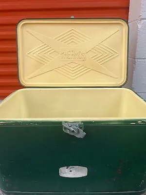Vintage Thermos Green Metal Cooler 22  X 13  X 13  Ice Chest Holiday Model USA • $61.99