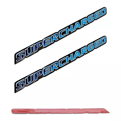 4pc Aluminum SUPERCHARGED Emblems - Black N Blue Universal Emblems OEM Adhesive • $12.99