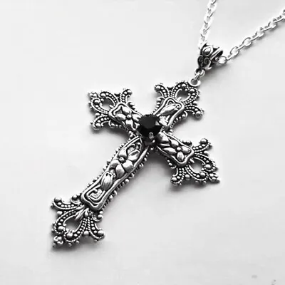 $2.52 • Buy 925 Silver Man Women Crystal Cross Pendant Necklace Gothic Jesus Chain Jewelry