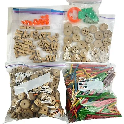 6 Lbs Vintage Wood Tinker Toys Lot Pieces Wheels Rods Connector Flags • $62.99