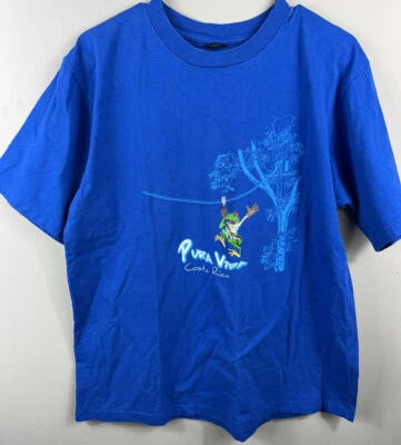 $13 • Buy Nature Tee Costa Rica Tourist Tshirt Pura Vida Tree Frog Zip Lining Lrg Blue