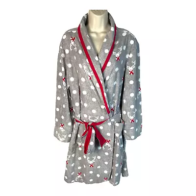 Jockey - Women's Deer & Polka Dots Microfleece Long Robe - Grey - Size L/XL • $23