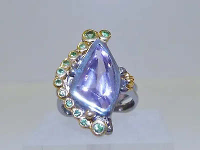 GENUINE! 3.74cts! Amethyst & Tsavorite Garnet Ring Solid Sterling 925! • $160