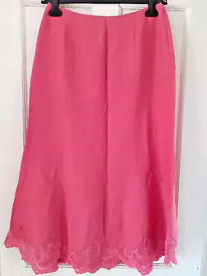 Vintage Laura Ashley 100% Linen Midi Skirt With Lace Hem. Size 12 • £12.99