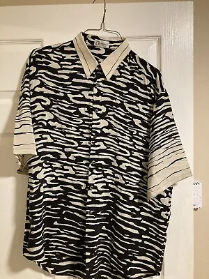 MINt Messori Italy 100% Silk Zebra Print CAMP SHIRT XL Extra Large • $50