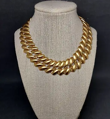 Vintage Monet Signed Chunky Satin Gold Tone Chain Link Choker Necklace 16  • $54