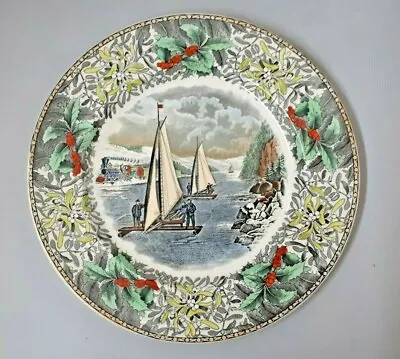 $25 • Buy Adams England Plate. Printed Ice Boat Race On The Hudson. Winter Scenes Series