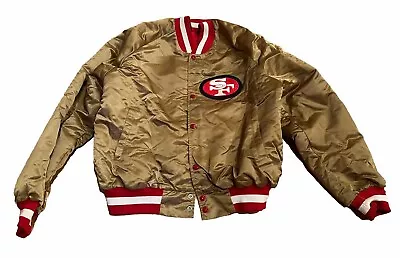 Vintage San Francisco 49ers Gold Satin Jacket Large Bomber Chalk Line 1991 • $100