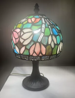 Vintage Tiffa-Mini Table Lamp Stained Glass Shade 1950-1975 • $99.99