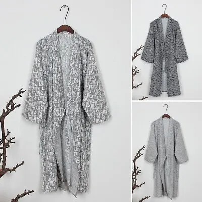 Men's Soft Cotton Japanese Kimono Yukata Gown Bathrobe For Nightwear Sleep • £19.19