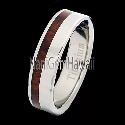 Titanium Dark Koa Wood 2 Tones Double Row 6mm Band Ring Flat Edge • $74.99